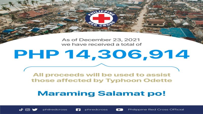 Cash donations na nalikom ng Red Cross para sa mga naapektuhan ng Typhoon Odette umabot na sa mahigit P14M