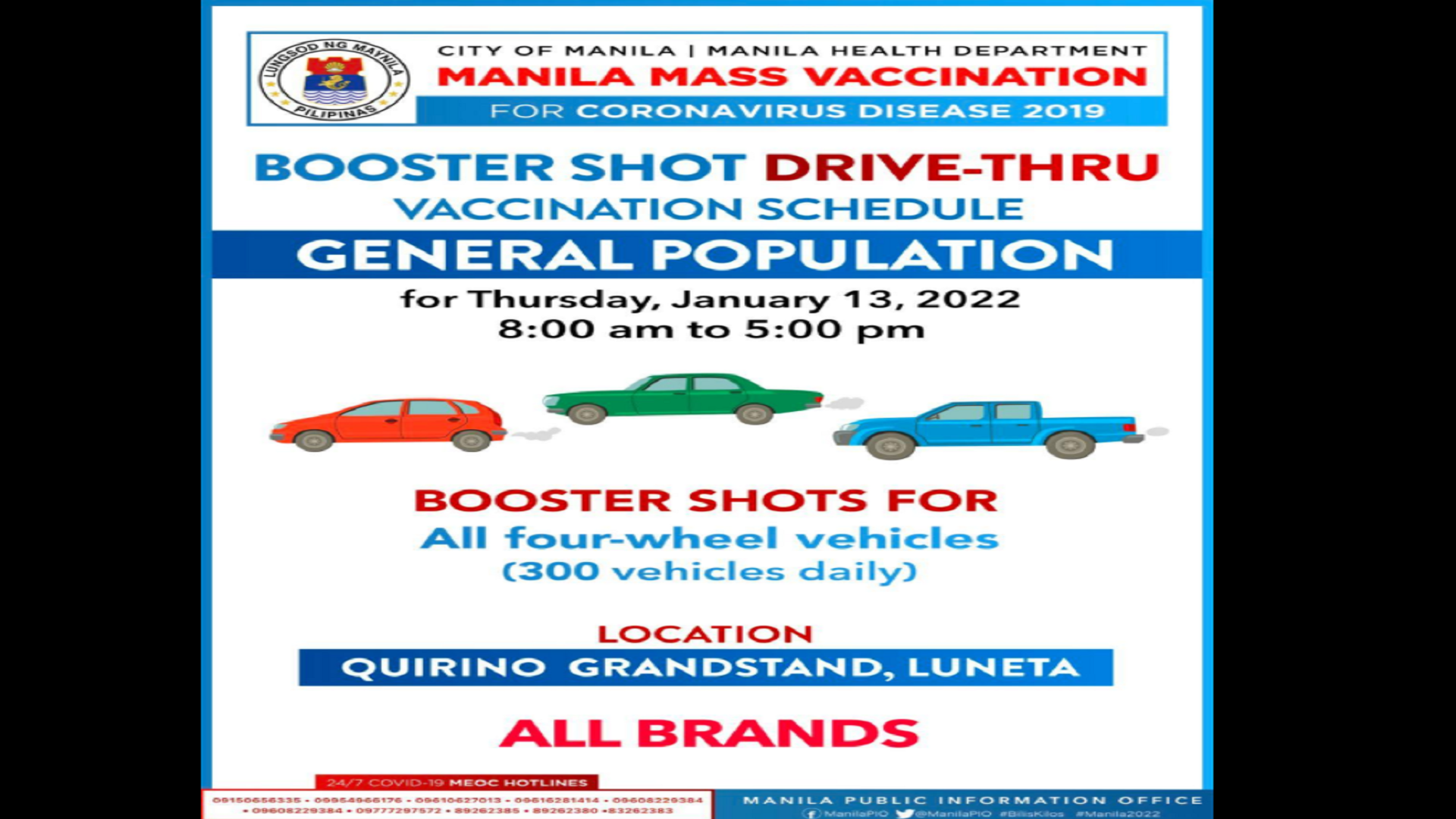 Booster shot drive-thru vaccination idaraos sa Quirino Grandstand