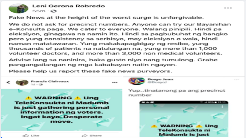 Mga pekeng impormasyon na ipinakakalat laban sa Bayanihan e-Konsulta ng OVP itinanggi ni VP Robredo