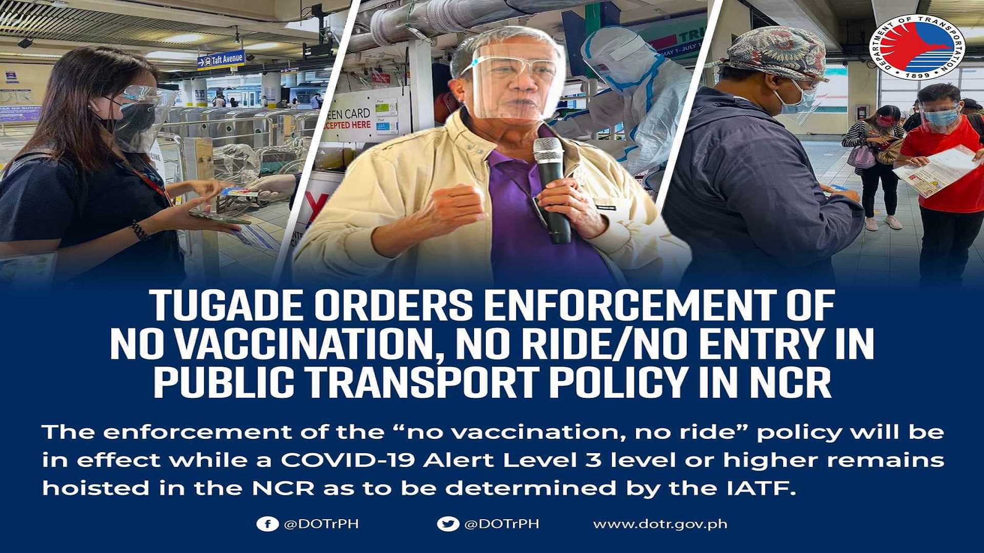 DOTr nagpalabas na ng kautusan sa pagpapairal ng “No Vaccination, No Ride/No Entry Policy” sa mga PUV