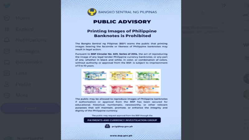 BSP nagbabala sa publiko sa pag-imprenta ng larawan ng Philippine currency banknotes