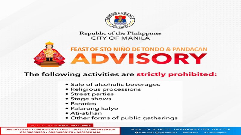 Physical activities, mass gathering ipinagbawal sa pagdiriwang ng Pista ng Sto. Nino sa Maynila