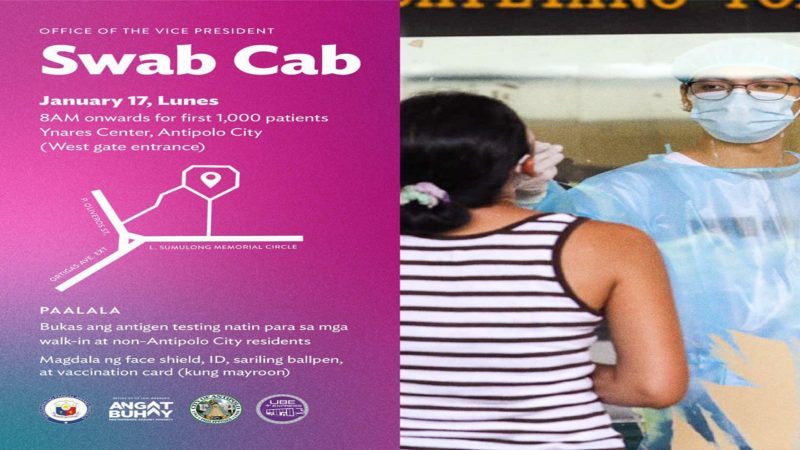 Swab Cab ng OVP nasa Antipolo City ngayong araw; tatanggap ng mga nais magpa-antigen test