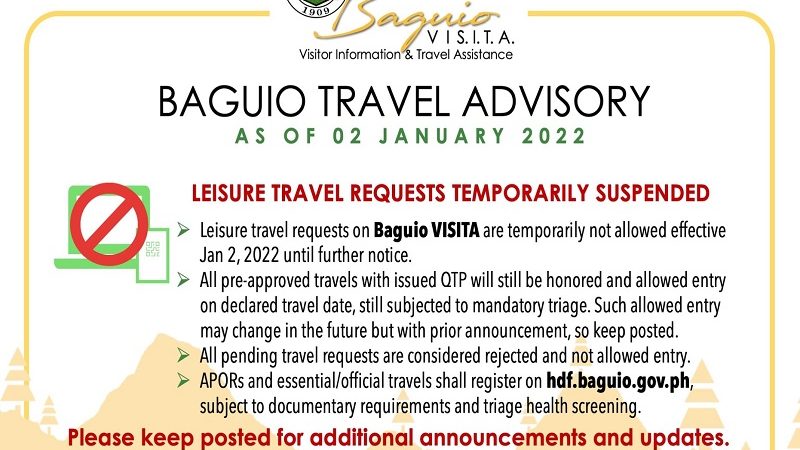 Leisure travel sa Baguio City suspendido muli