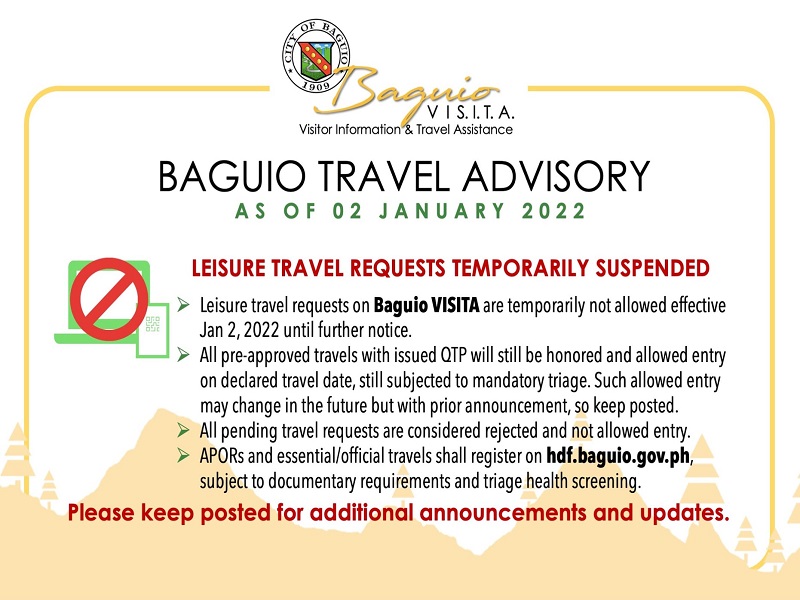 Leisure travel sa Baguio City suspendido muli