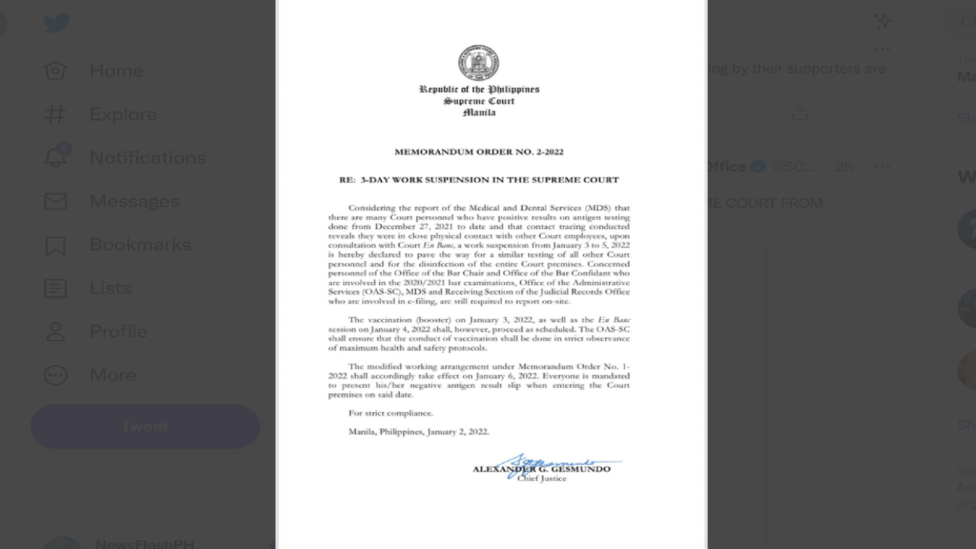Pasok sa Korte Suprema suspendido ng tatlong araw; maraming court personnel ang nagpositibo sa antigen test