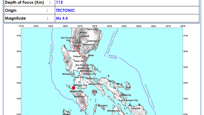 Calatagan, Batangas niyanig ng magnitude 4.4 na lindol