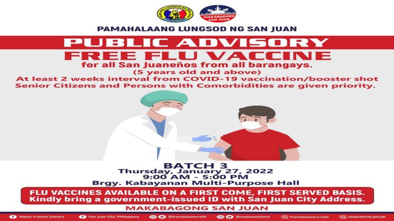 Libreng flu vaccine ibibigay sa mga residente ng San Juan