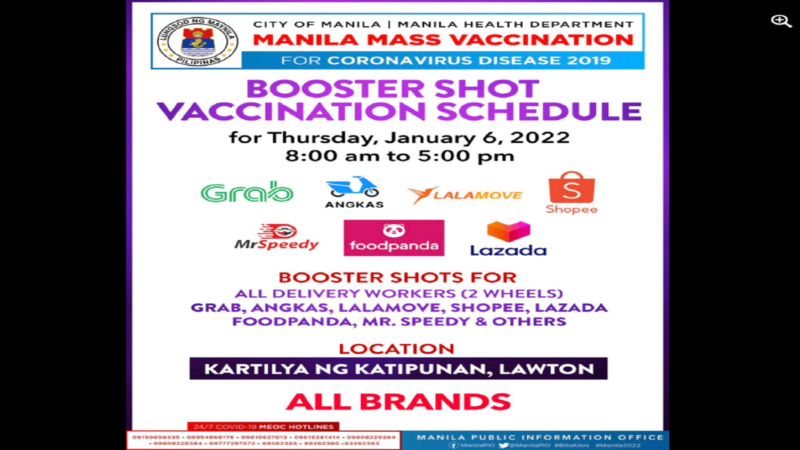 Drive-thru vaccination para sa booster doses ng mga delivery rider idaraos sa Maynila