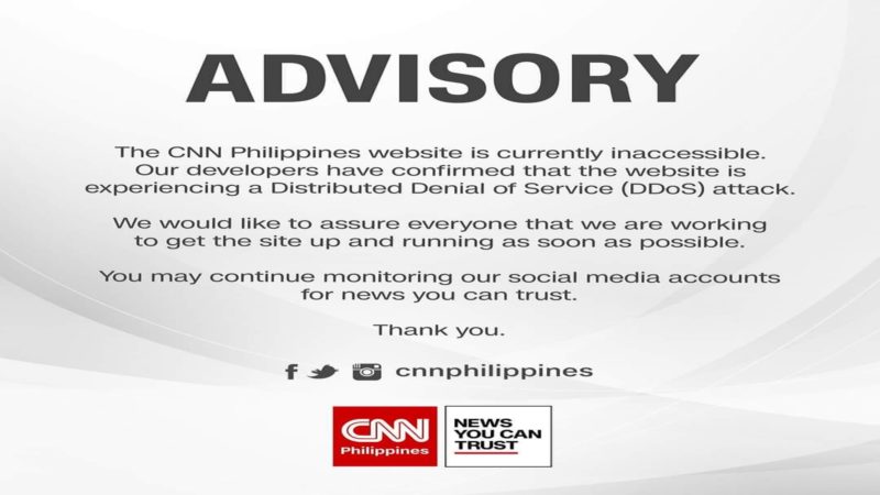 Website ng CNN inatake ng DDoS sa kasagsagan ng Presidential debate