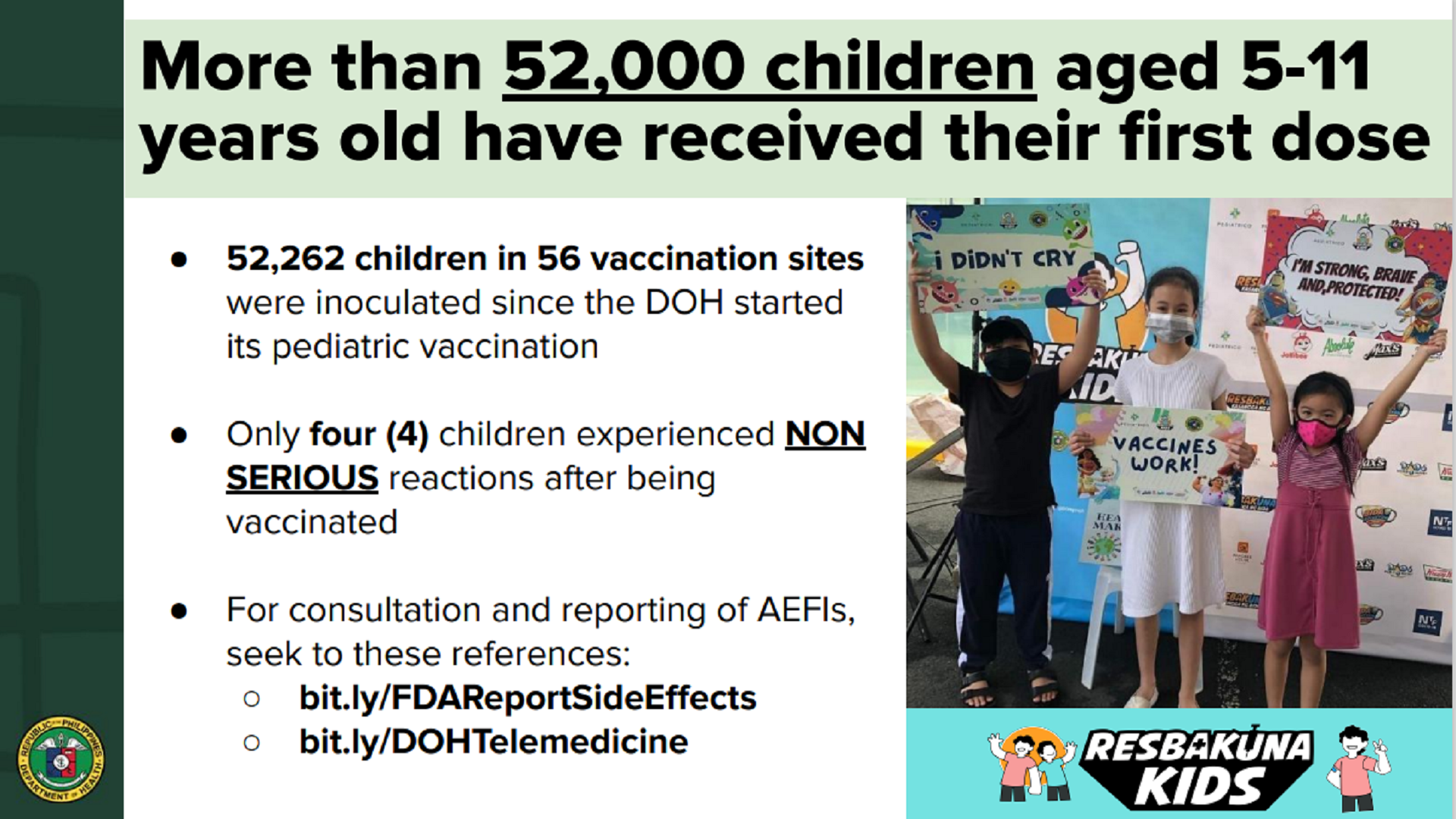 4 na batang edad 5 hanggang 11 nakaranas ng minor adverse reactions matapos mabakunahan kontra COVID-19