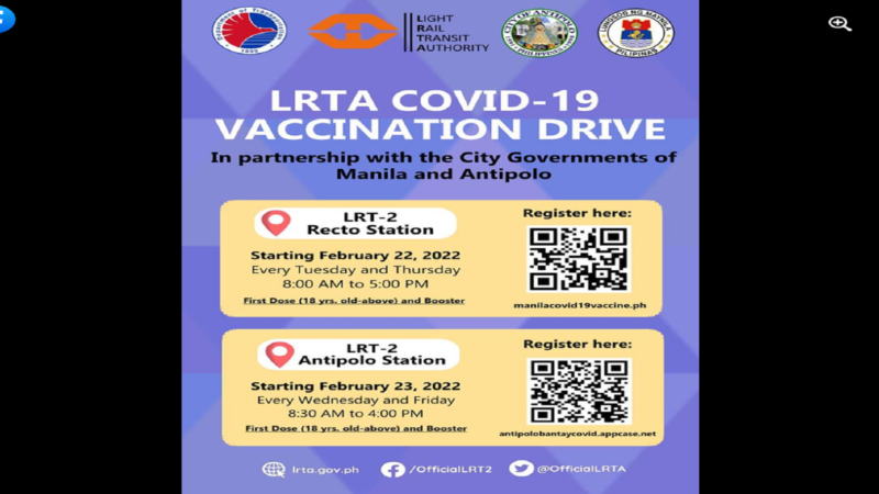 Vaccination Drive isasagawa Antipolo at Recto Station ng LRT-2