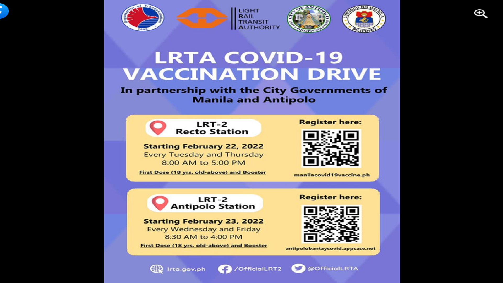 Vaccination Drive isasagawa Antipolo at Recto Station ng LRT-2