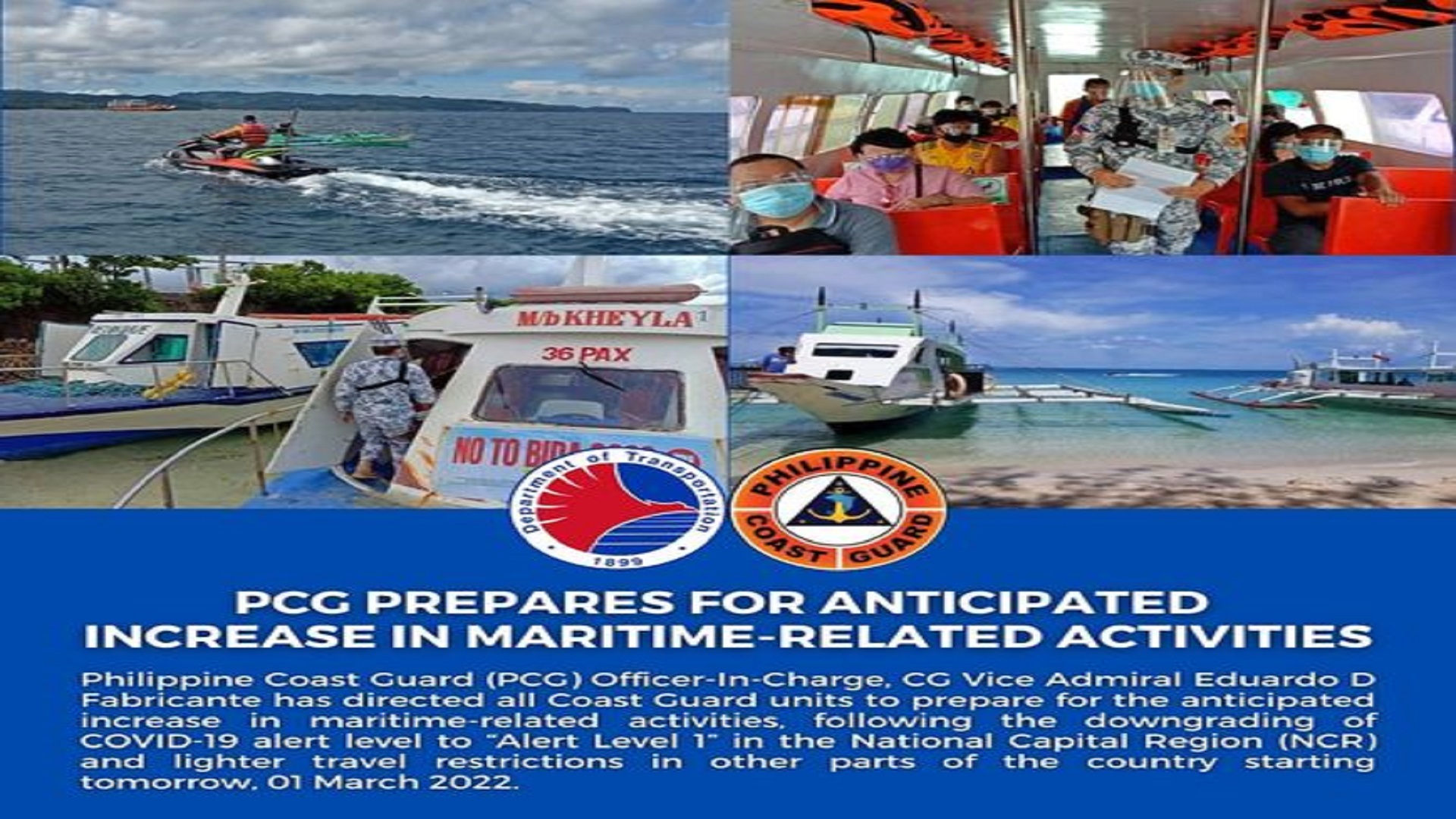 Pagbaba sa Alert Level 1 pinaghahandaan na ng Coast Guard; Maritime-related activities inaasahang tataas