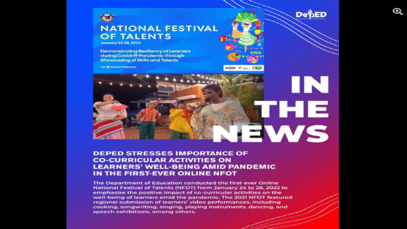 DepEd nagsagawa ng Online National Festival of Talents; kahalagahan ng co-curricular activities sa panahon ng pandemya isinulong