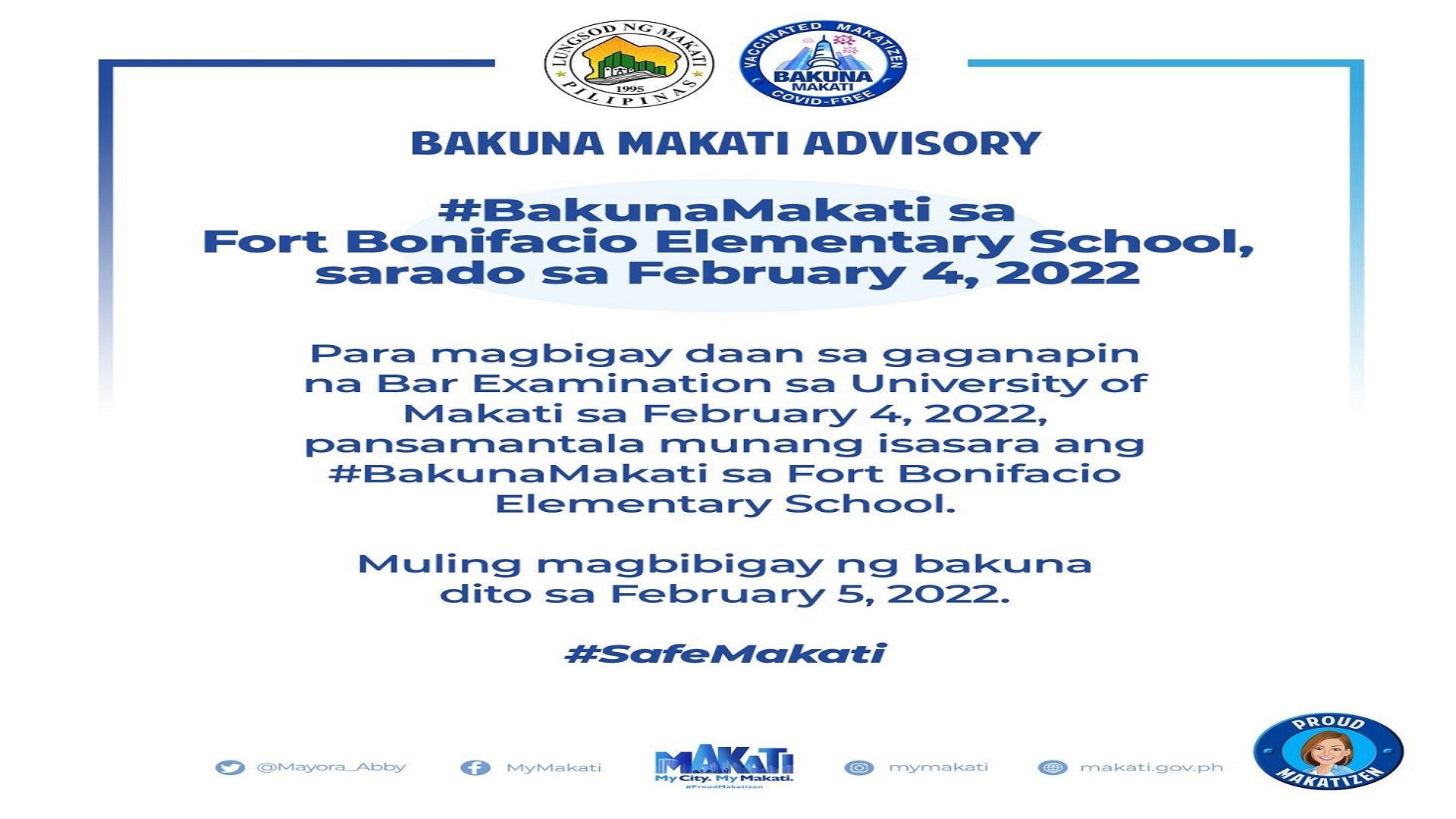 Vaccination site sa Fort Bonifacio Elem. School sa Makati isasara muna bukas para bigyang-daan ang Bar Exams