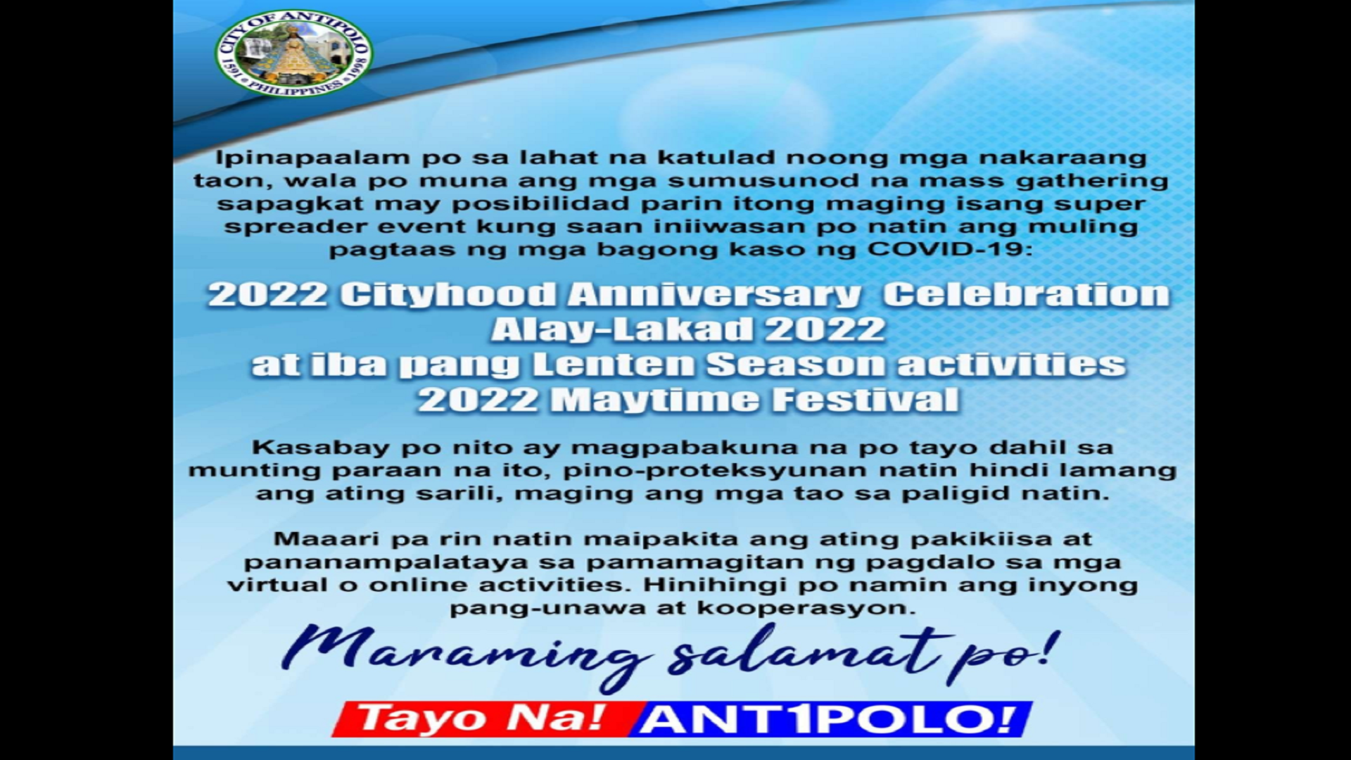 Taunang Alay-Lakad sa Antipolo suspendido muli ngayong taon