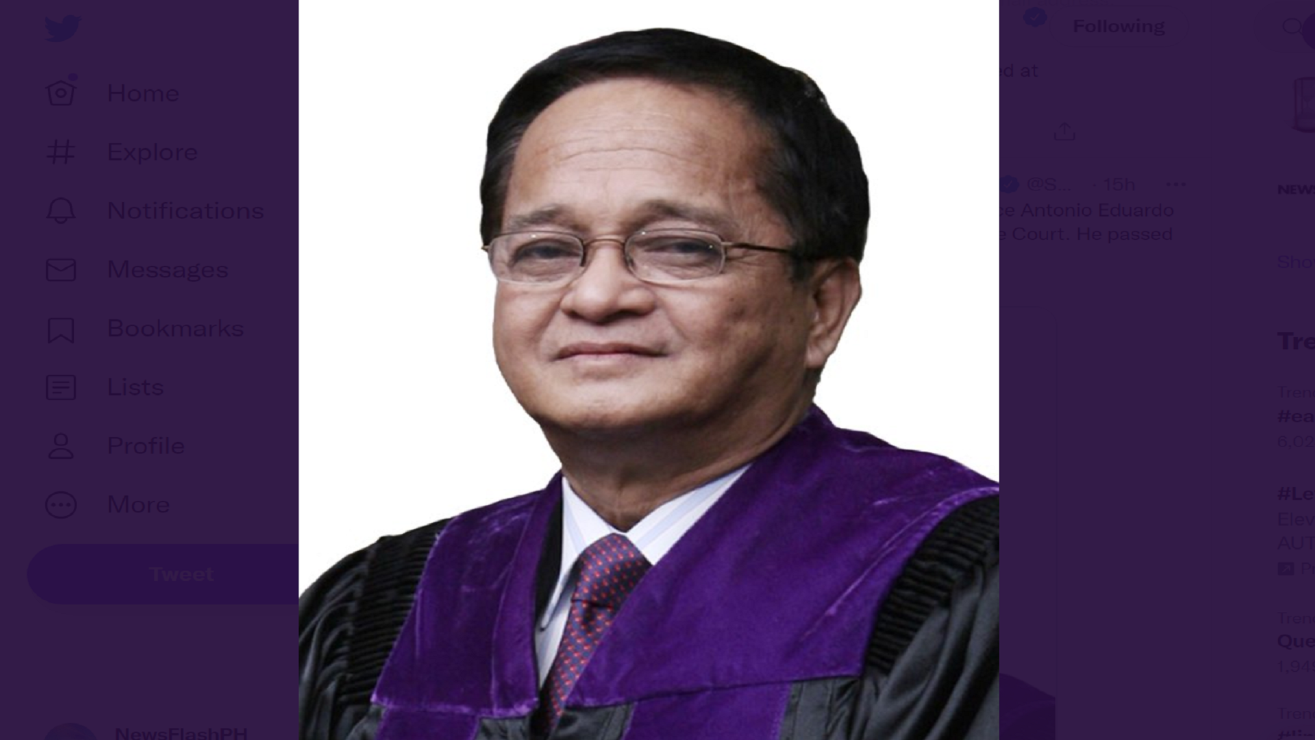 Retired Supreme Court Associate Justice Antonio Eduardo Nachura pumanaw na