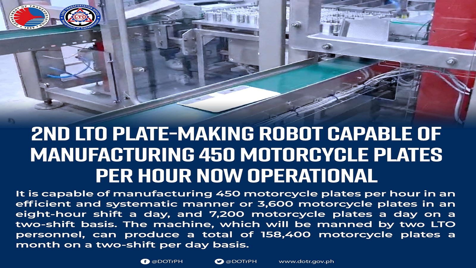 Bagong Plate-Making Robot ng LTO nagagamit na; kayang makagawa ng 450 motorcycle plates kada oras