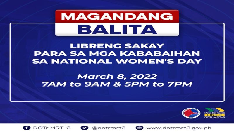 MRT-3 may handog na libreng sakay sa mga kababaihan sa National Women’s Day