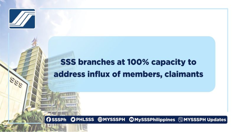 SSS branches nagpatupad na ng 100 percent capacity para matugunan ang pagdagsa ng mga miyembro