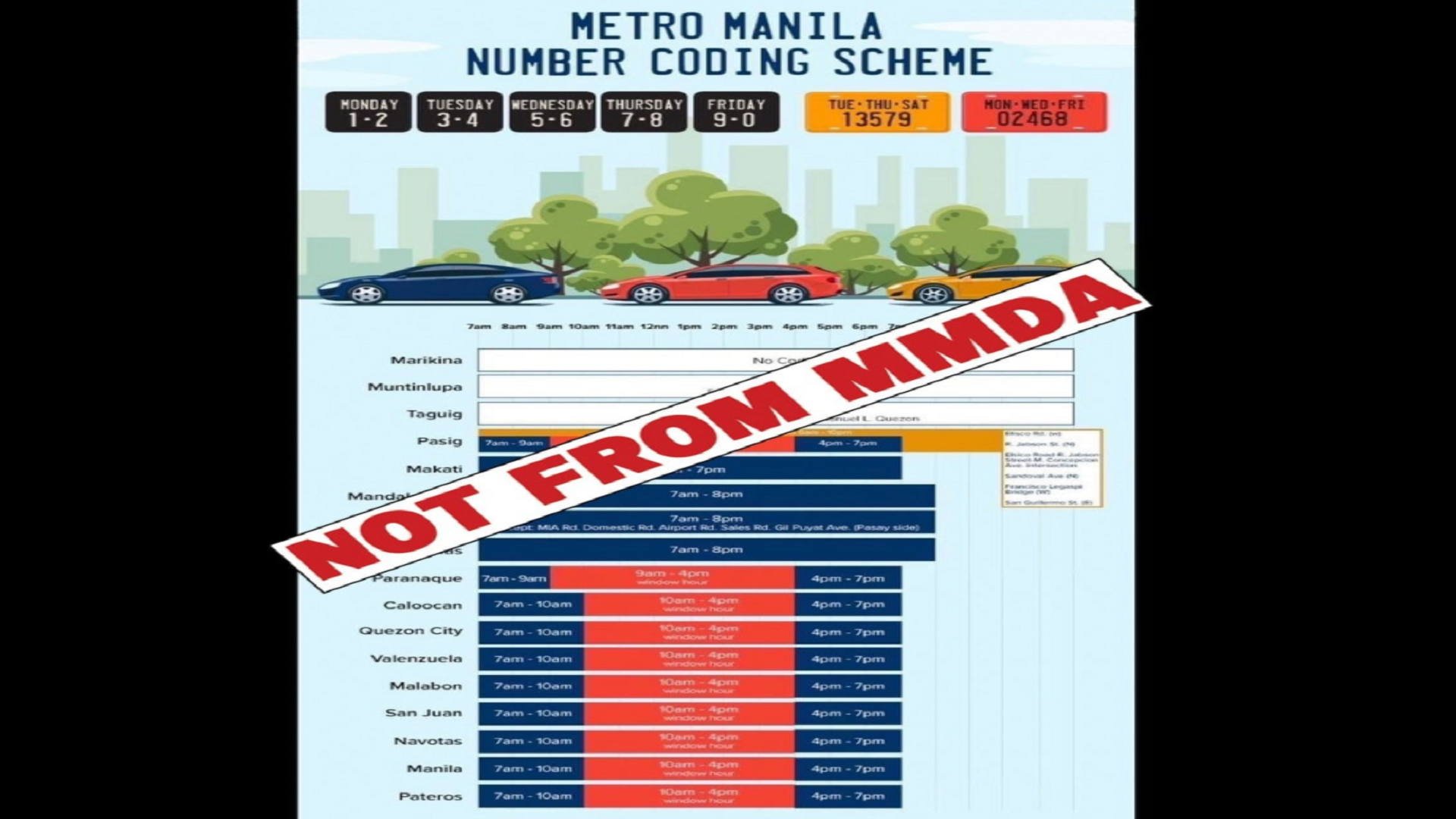 Infographic tungkol sa number coding na ipinakakalat sa social media, hindi galing sa MMDA