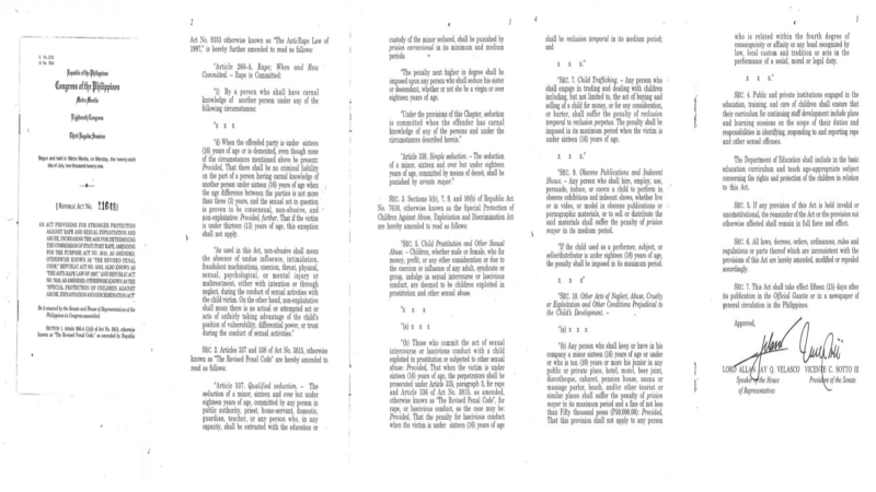 Batas na nagtataas ng statutory rape age sa 16-anyos nilagdaan na ni Pangulong Duterte