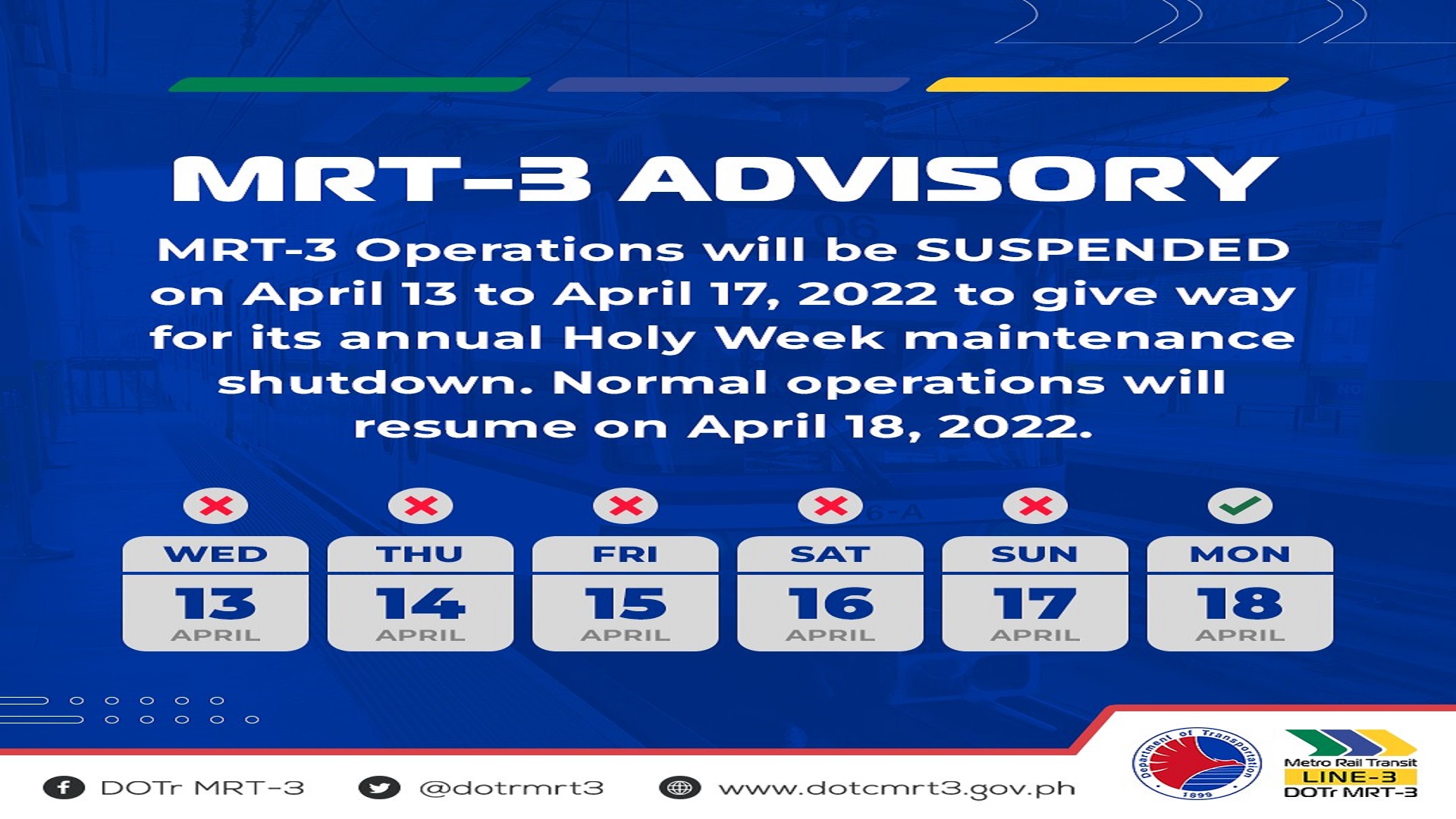 BASAHIN: Biyahe ng MRT-3 sususpendihin sa Holy Week