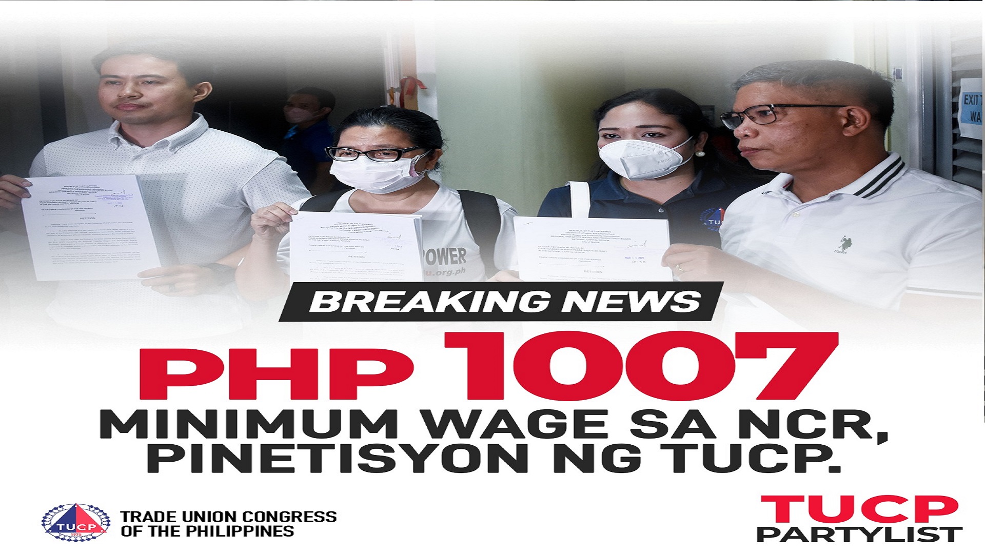 TUCP humirit ng P470 na umento sa arawang sahod sa NCR