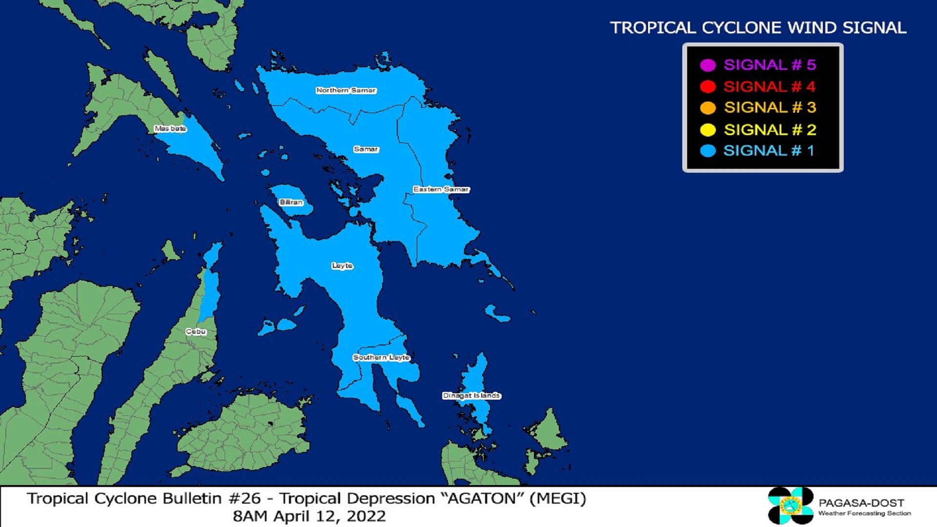 Bagyong Agaton nasa bisinidad na ng Marabut, Samar; Signal No. 1 nakataas sa siyam na lugar sa bansa