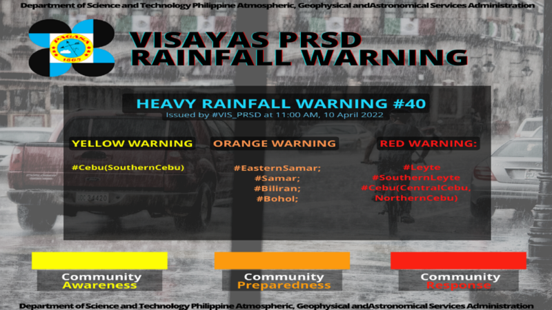 Red Warning nakataas sa Cebu, Leyte at Southern Leyte dahil sa bagyong Agaton