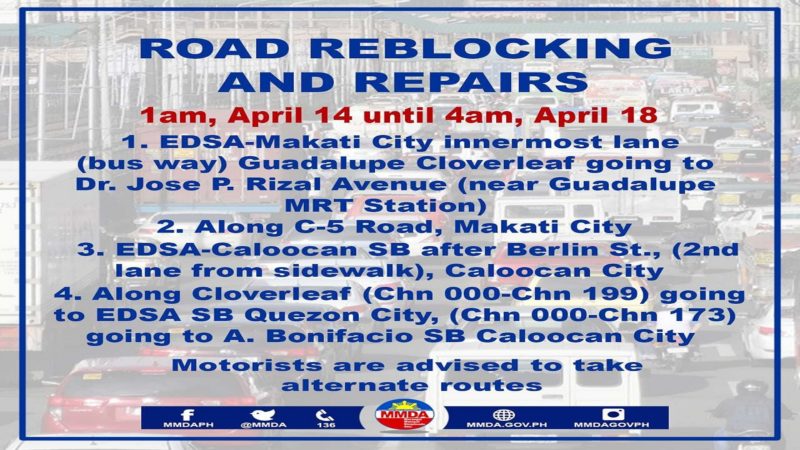 Ilang lansangan sa EDSA sasailalim sa reblocking at repairs ngayong Holy Week