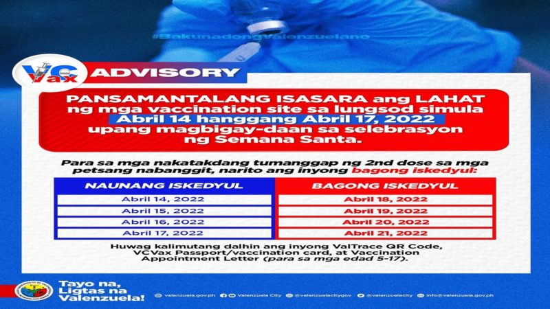 Pagbabakuna sa Valenzuela City sususpendihin sa Semana Santa