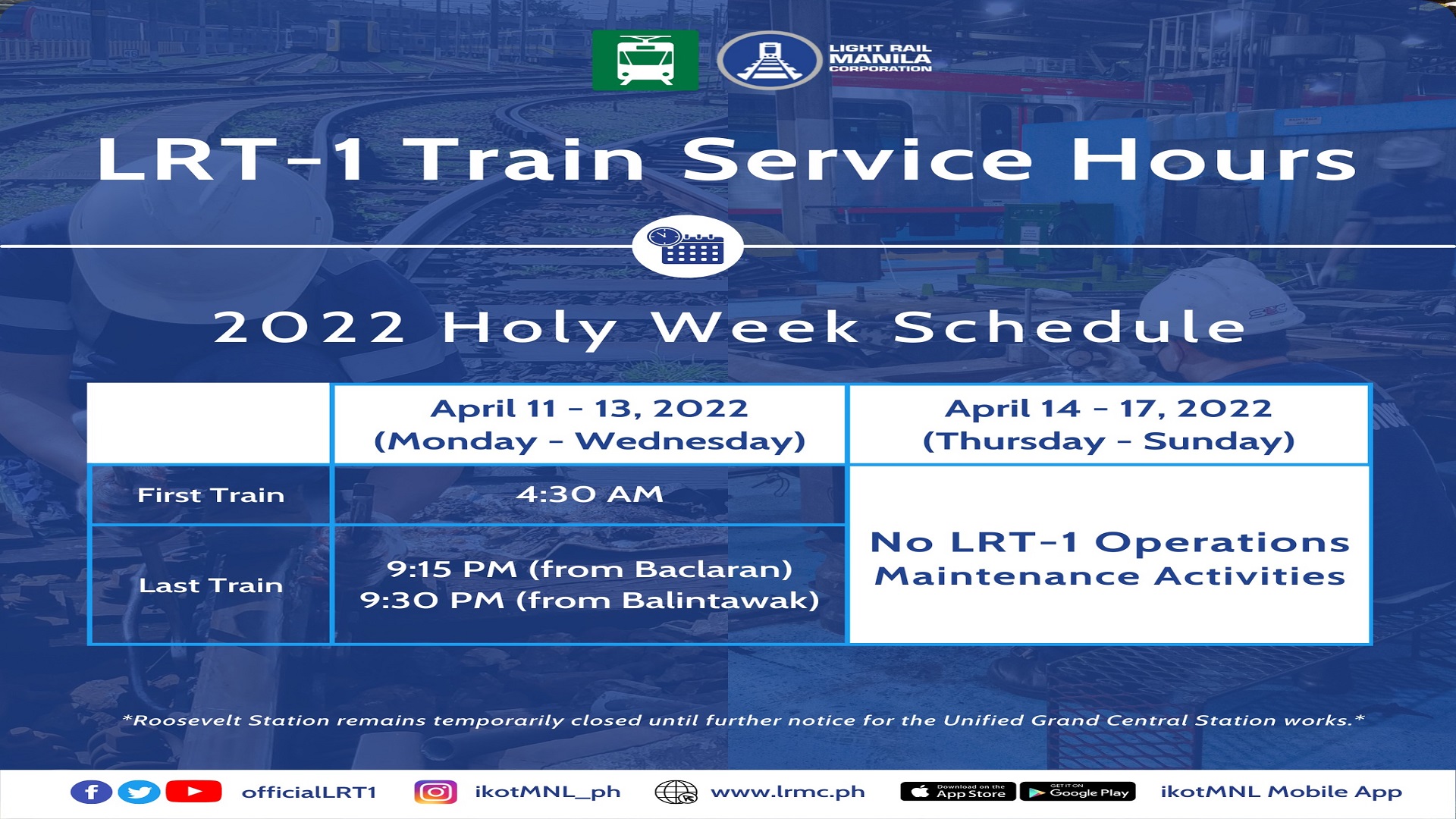 Biyahe ng LRT-1 suspendido mula Apr. 14 hanggang 17