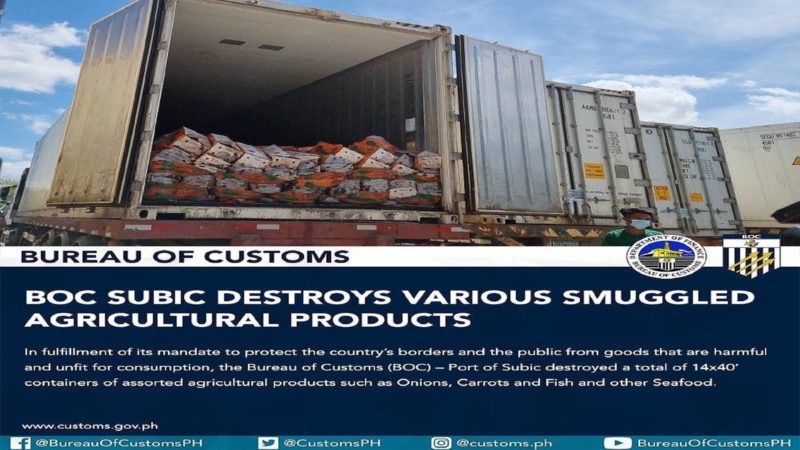 P100M na halaga ng mga nakumpiskang smuggled agricultural products winasak sa Subic