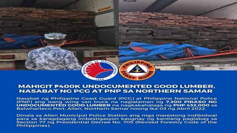 Undocumented good lumber na P400K ang halaga, nakumpiska sa Northern Samar