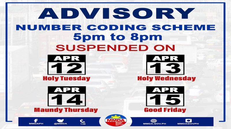 BASAHIN: Number coding suspendido simula Martes Santo hanggang Biyernes Santo