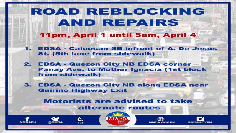 Ilang lansangan sa EDSA at C5 sasailalim sa reblocking at repairs ngayong weekend