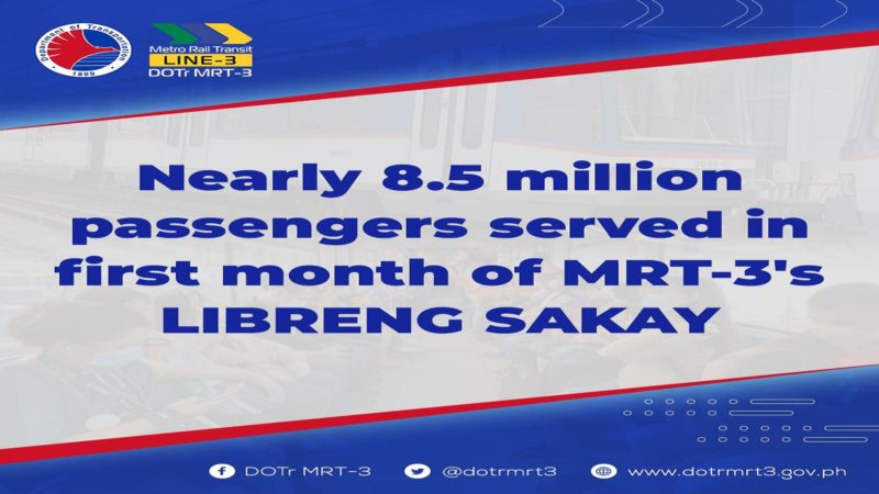 Bilang ng mga nakinabang sa libreng sakay ng MRT-3 halos 8.5 million na