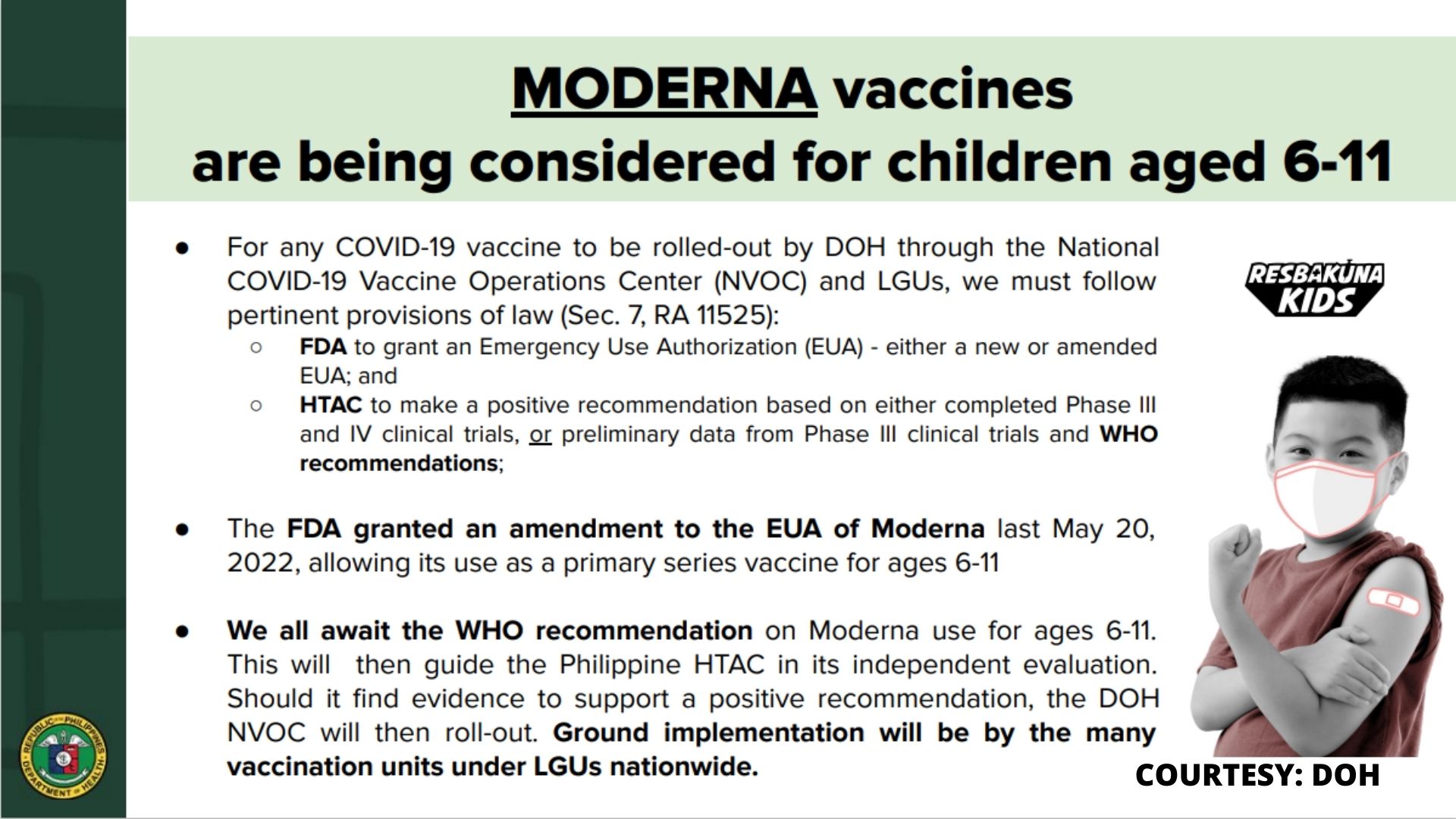 COVID-19 vaccine ng Moderna puwede nang gamitin sa mga edad 6-11