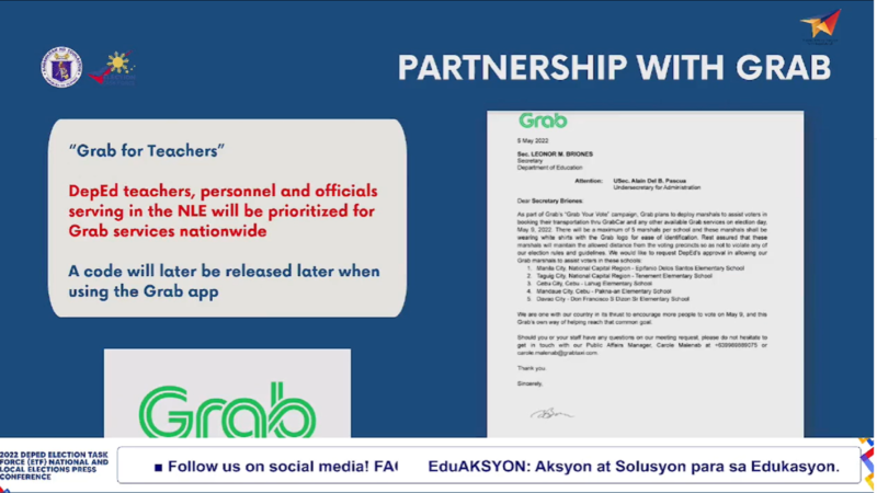 DepEd nakipagkasundo sa Grab para i-prayoridad ang mga DepEd personnel na mangangailangan ng transportasyon sa eleksyon