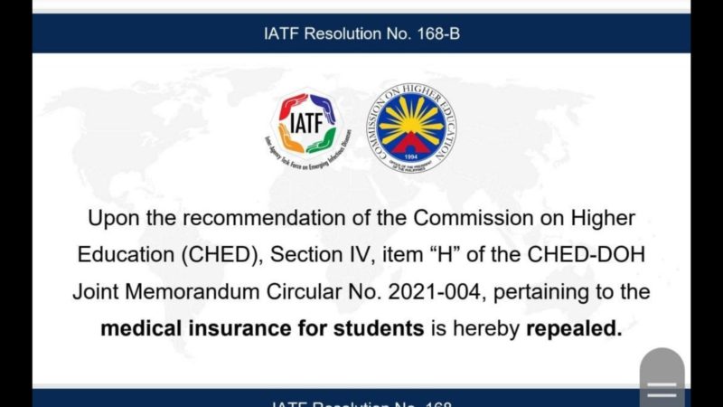 Medical insurance requirement para sa college students binawi na ng IATF