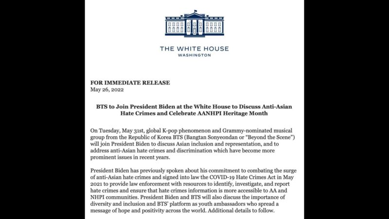 BTS magtutungo sa White House; tatalakayin ang Anti-Asian Hate Crimes kasama si Biden