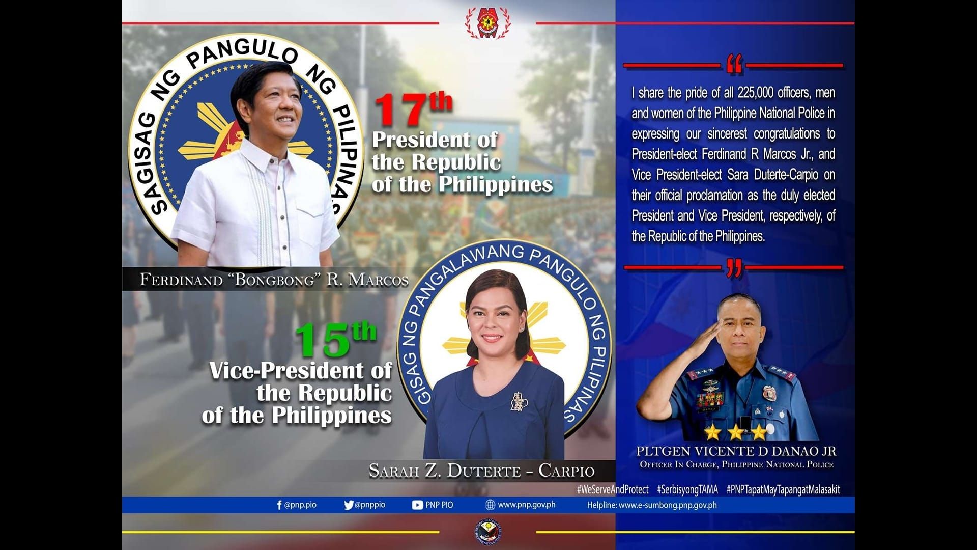 PNP nagpahayag ng buong suporta sa papasok na administrasyon