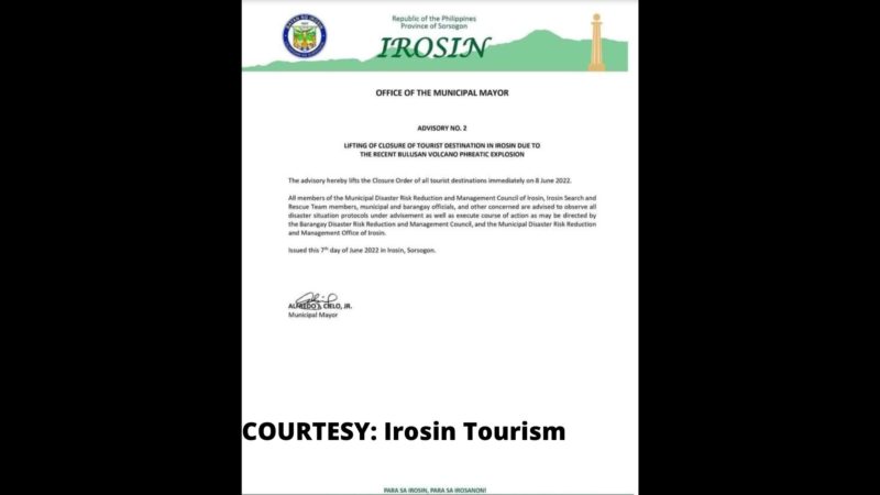 Mga tourist destination sa Irosin, Sorsogon muling bubuksan sa publiko