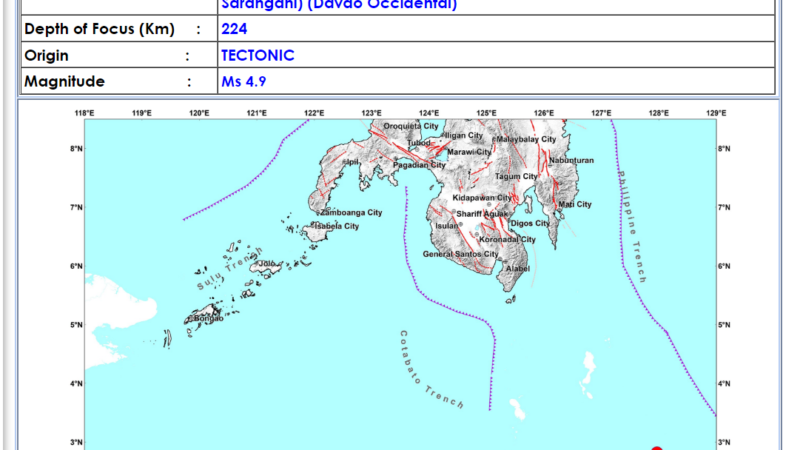 Balut Island sa Davao Occidental niyanig ng magnitude 4.9 na lindol