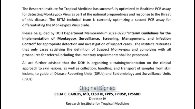 RITM may kakayahan nang maka-detect ng kaso ng monkeypox