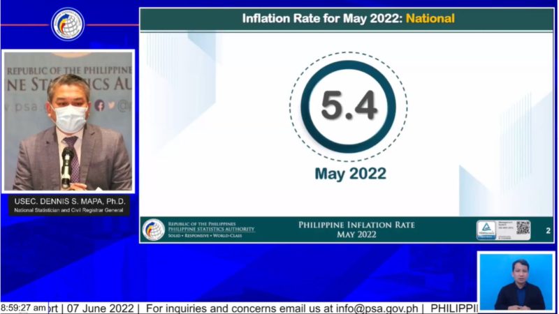 5.4 percent inflation rate naitala noong Mayo