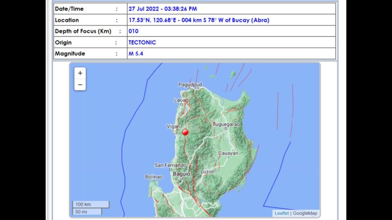 Magnitude 5.4 na aftershock naitala sa Abra