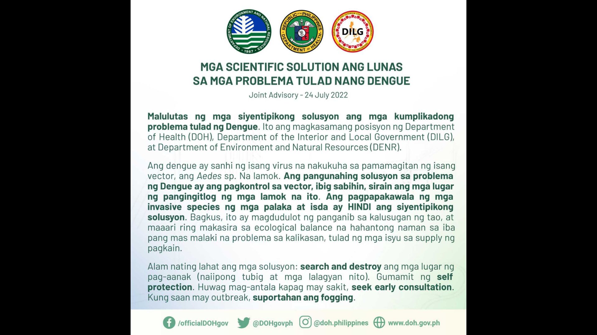 Scientific solution kailangan para malutas ang problema sa dengue